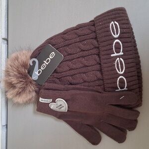 Bebe Chocolate Knit Hat and Gloves Set